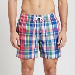 Old Navy Men’s Plaid Swim Trunks Board Shorts XL Madras Multi-Color Size XL